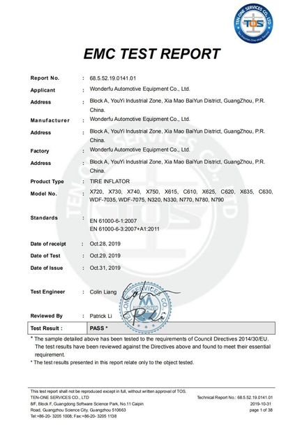 中国 Guangzhou Wonderfu Automotive Equipment Co., Ltd 認証